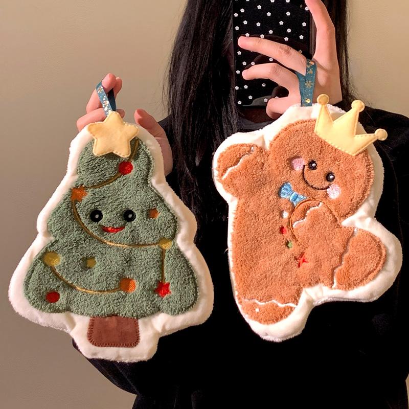 圣诞擦手巾可爱卡通厨房加厚挂式吸水速干毛巾手帕儿童抹布卫生间