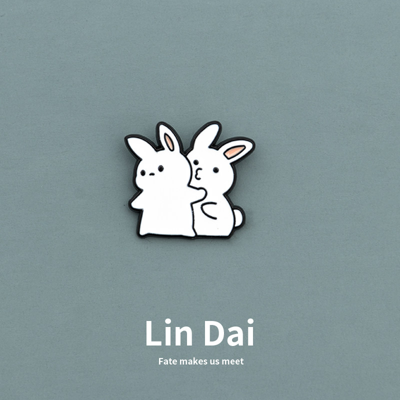 想亲亲兔子胸针可爱日系徽章笔袋挂件金属扣针情侣衣服配饰别针