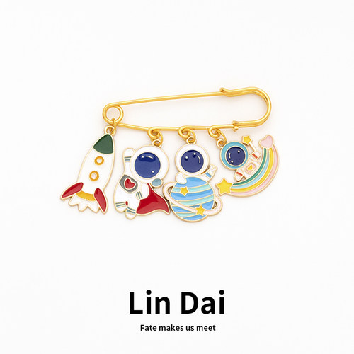 可爱日系金属太空火箭宇航员别针