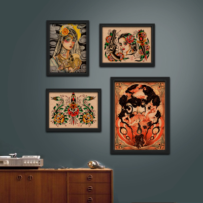 牛皮纸海报框画挂画美式复古school风格纹身店酒吧装饰画壁画包邮