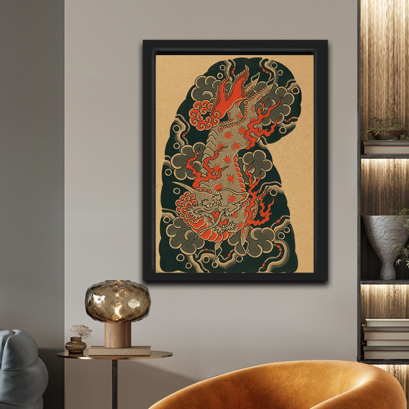 纹身店装饰画浮世绘人物半胛手稿挂画复古海报框画日式老传统壁画