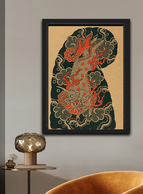 纹身店装饰画浮世绘人物半胛手稿挂画复古海报框画日式老传统壁画
