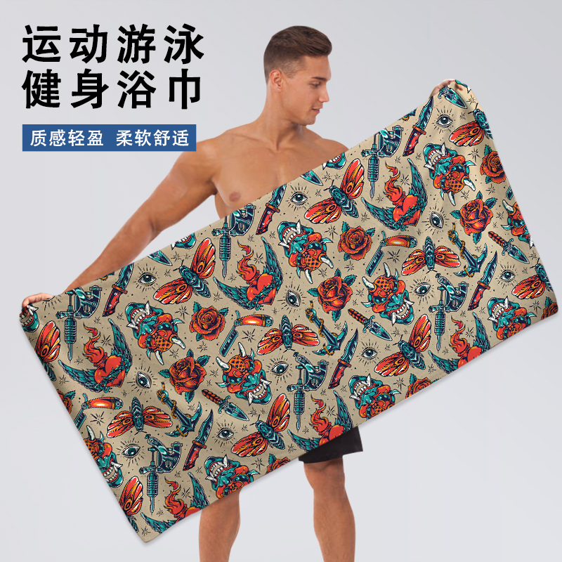 欧美纹身男女潮品大毛巾浴巾裹巾
