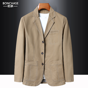 2024秋季休闲西装男宽松大码纯棉工装水洗小西服便服单西商务外套