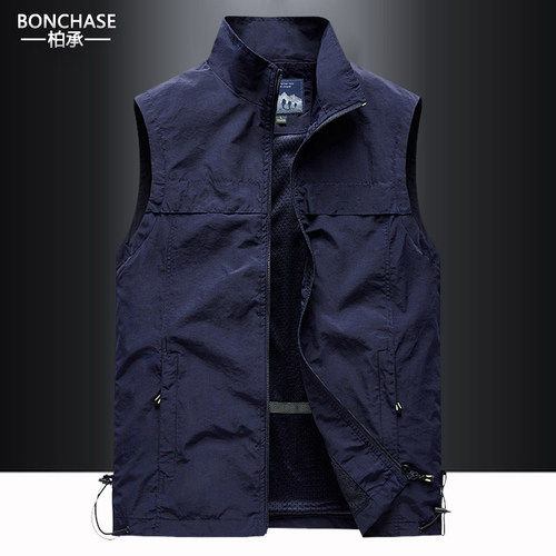 户外速干马夹男春秋休闲薄款背心多口袋摄影师钓鱼外套立领男马甲
