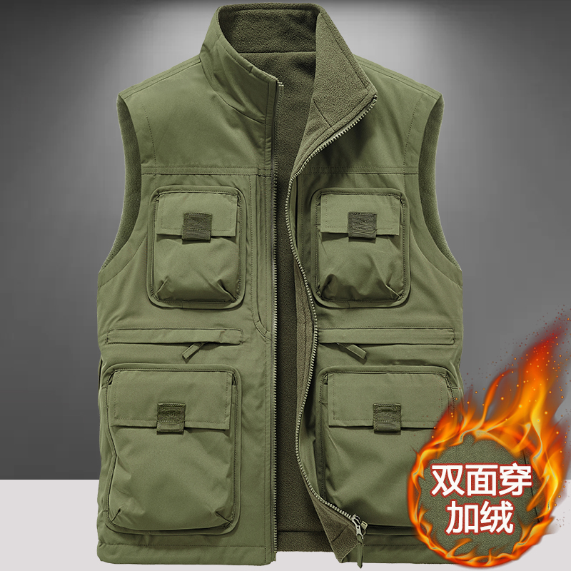 宽松秋冬拉链多口袋马甲