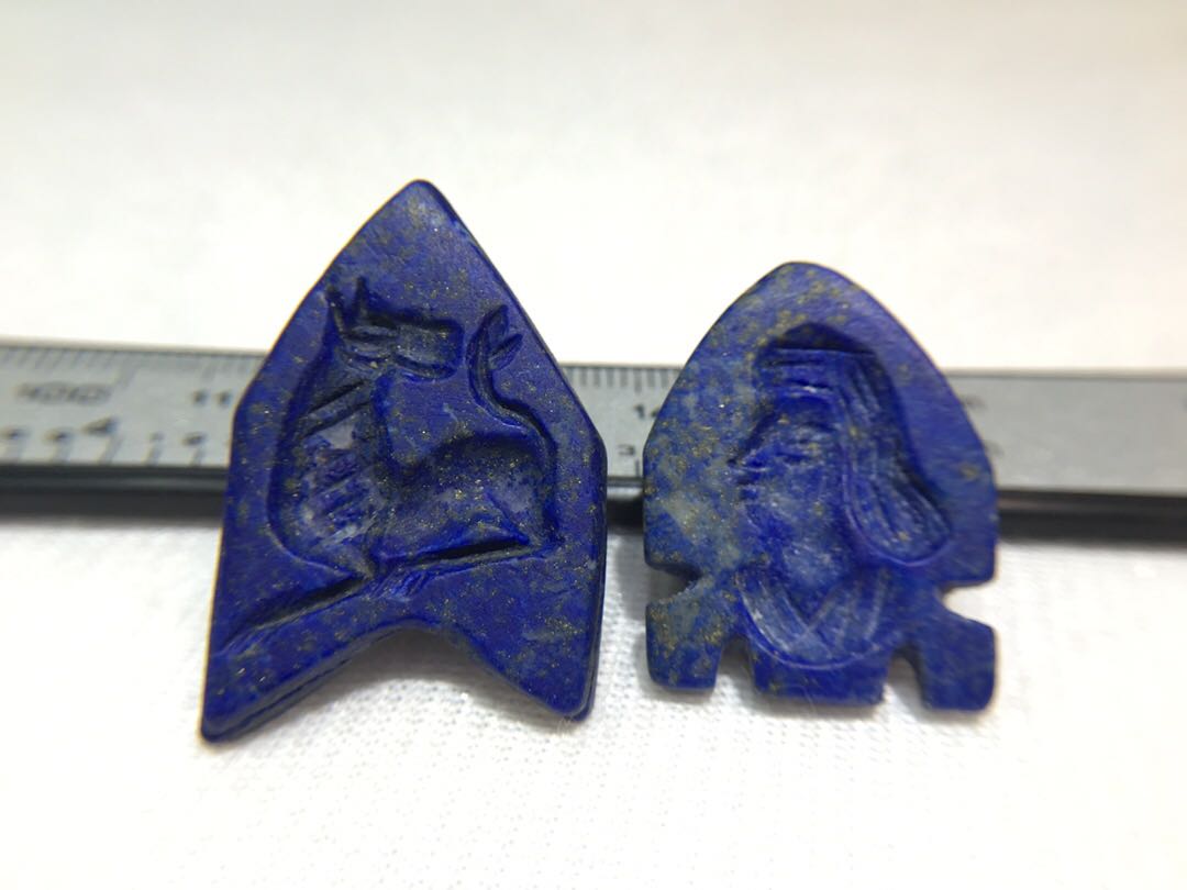 萨珊王朝古印章 青金石萨珊古印 青金石雕刻工艺纽扣吊坠diy配饰