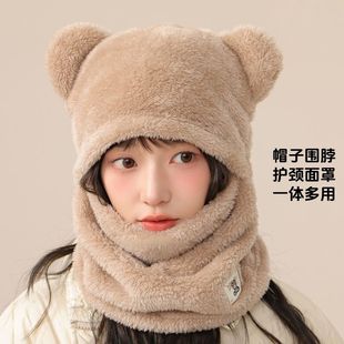 新款帽子围脖面罩一体多用骑车防寒加绒头盔帽卫衣帽护耳包头帽子