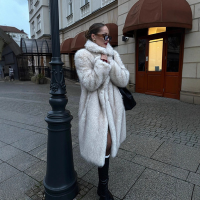 仿皮草外套女longfauxfurcoatд