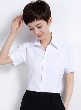 AF新款商务职业正装夏季女士修身衬衫纯白色蓝色粉色短袖半袖衬衣