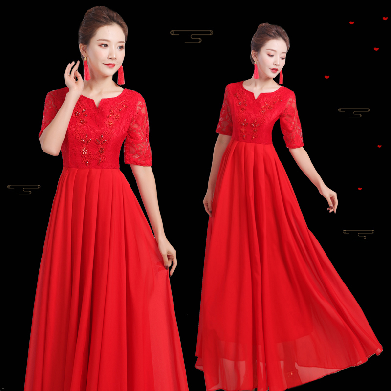 中老年合唱团主持人宴会演出服