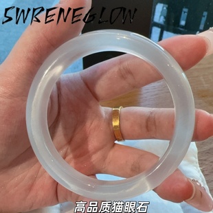 专柜品质紫猫眼石水晶高冰白月光荔枝冻玛瑙女圆条玉髓镯子手镯