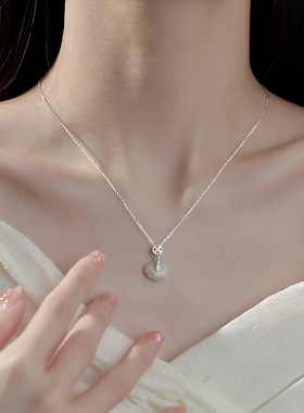 和田玉925银国风锁骨链女不掉色