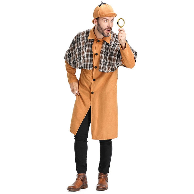 万圣节福尔摩斯大侦探服男士侦探服装推理游戏角色扮演格子披肩-封面