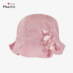 女宝宝帽子初秋纯棉薄款条纹立体花片小孩儿童女瓜皮渔夫帽子洋气