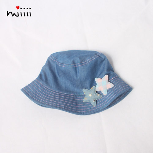 女童帽子春夏季薄款纯棉牛仔蓝