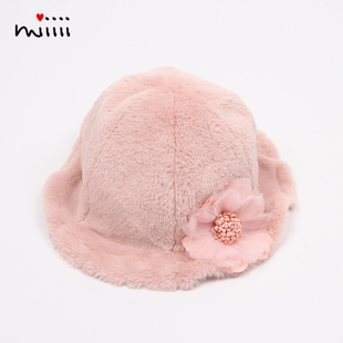 女童毛绒帽秋冬季保暖柔软洋气公主小孩儿女宝宝渔夫盆瓜皮帽子