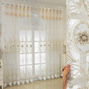 欧式高档钉珠刺绣窗纱客厅卧室防晒遮光窗帘阳台遮阳透光纱帘别墅
