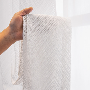 现代简约北欧纱帘镜面纱窗帘条纹飘窗客厅卧室阳台防晒白色窗纱帘