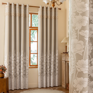 2026新款 高遮光布纱双层绣花一体窗帘客厅卧室防晒遮阳帘定制现代