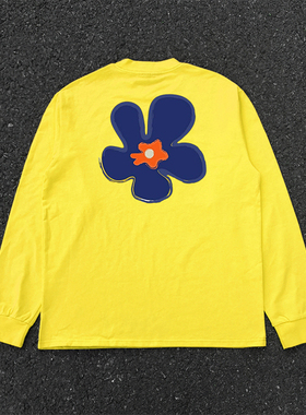 清仓款！小众设计感蓝色奇异花重磅宽松运动感百搭风长袖T恤