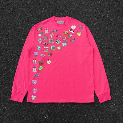长袖T恤早秋chic上衣女设计感小众卡通美式复古多巴胺色系衣服