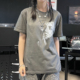 王有病工作室 半张人像深灰色高级感180G做旧破洞短袖 T恤街头穿搭