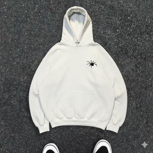 复古vintage怪异蜘蛛男女宽松连帽卫衣加大码 清仓款 暗黑系美式