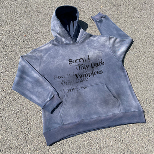 清仓款！oldschool美式复古高街重磅喷绘字母连帽卫衣水洗慵懒风