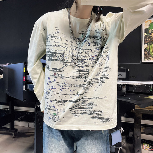 王有病工作室 ！180克脏脏长T美式日记做旧男女同款长袖T恤ootd