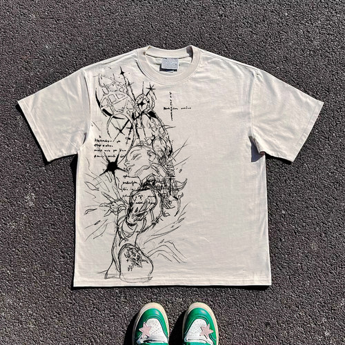 王有病工作室 重磅260G！动漫卡通线条手稿小众设计男女短袖T恤