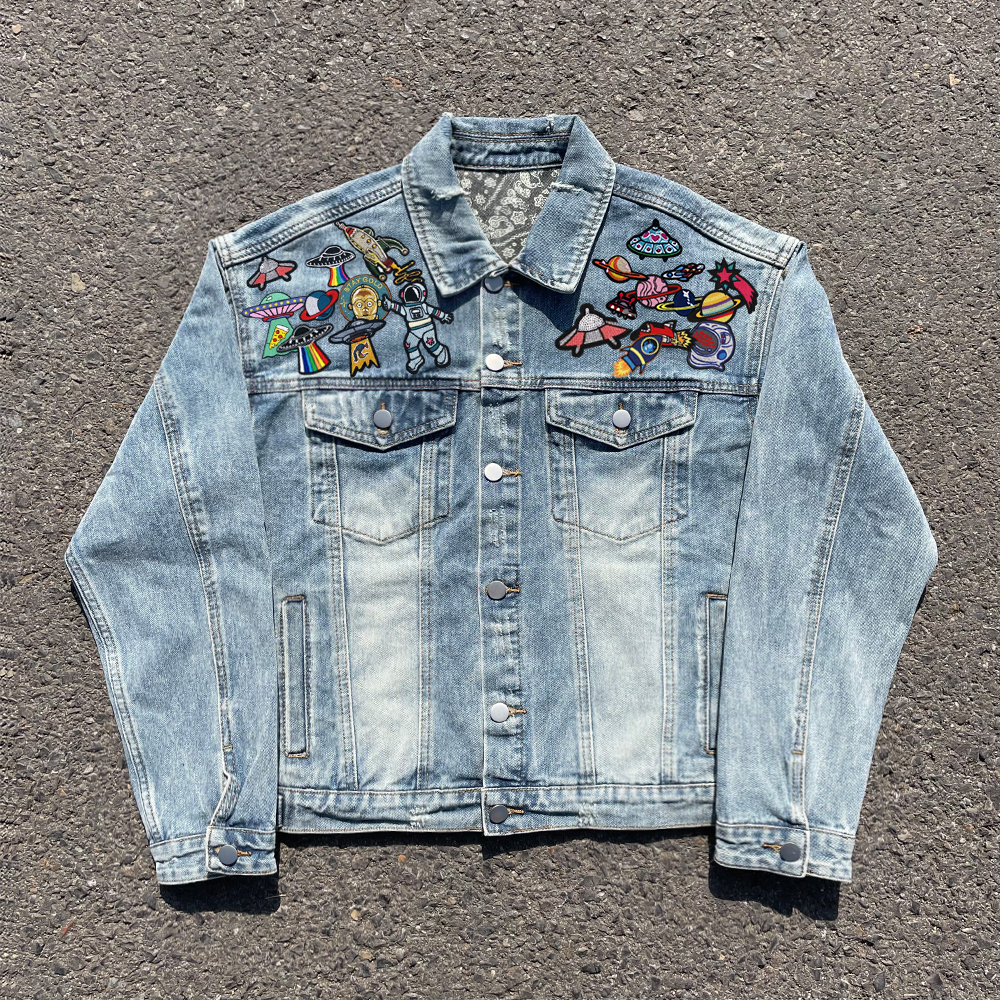 oldschool卡通美式复古高级感宇航员拼接牛仔外套情侣水洗夹克