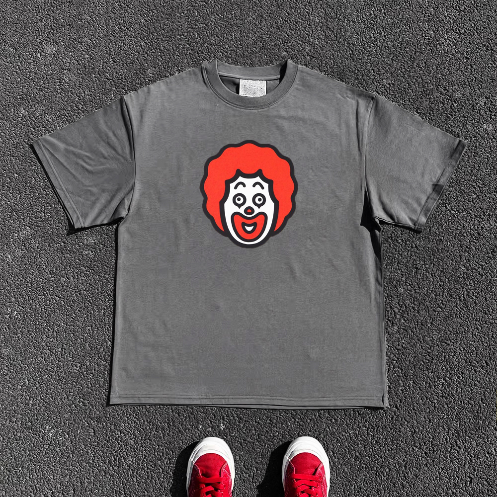 王有病工作室 240G重磅！小丑人像小众百搭简约风铁灰色短袖T恤,男装,时尚防晒服,淘宝优惠券,粉丝福利购,淘宝优惠卷