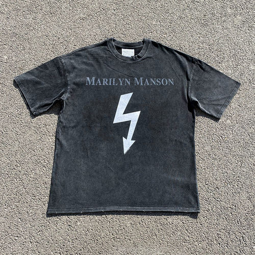 王有病工作室 重磅260G！玛丽莲曼森复古运动风男女情侣装短袖T恤