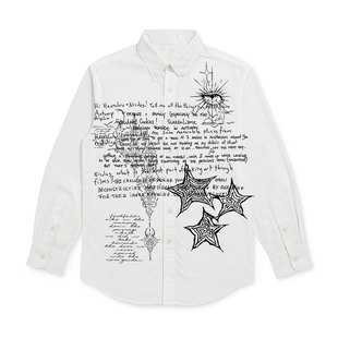 亚文化视觉系上衣美式复古高级感涂鸦白色早秋衬衫外套男女情侣款