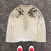 美式 王有病工作室 180G脏脏长袖 复古做旧风T恤EMO系亚比风美学