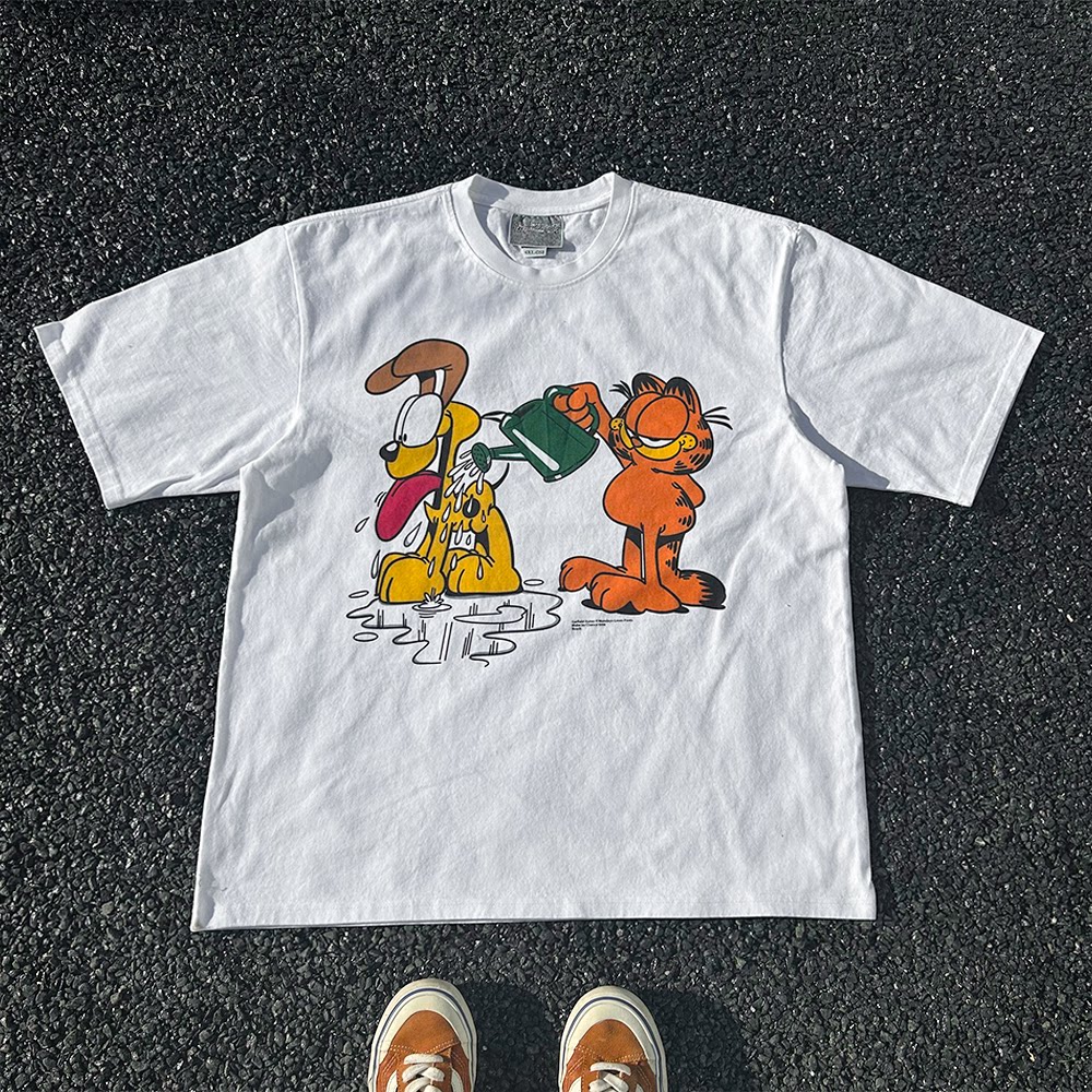 王有病工作室 重磅260G！Garfield's happy life加菲猫tee短袖t恤