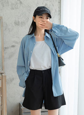 胖MM大码微胖韩版纯色夏雪纺垂感显瘦阔腿裤女 夏宽松休闲A字短裤