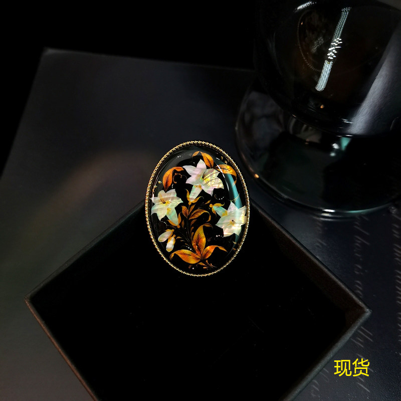 螺钿胸针 可订制图案 复古胸针 天然贝壳胸针别针 百合胸针领针