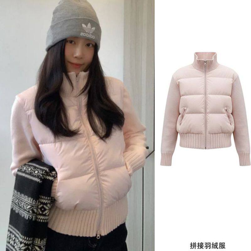 粉色针织拼接服女款冬季