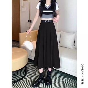 高腰百褶裙长裙女夏高级感绝美a字显瘦学生西装过膝半身裙配jk