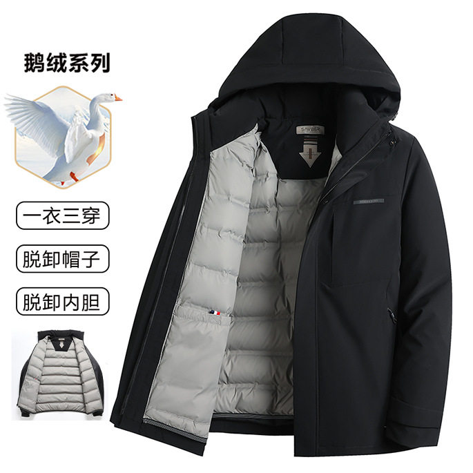 脱卸内胆鹅绒羽绒服男冬