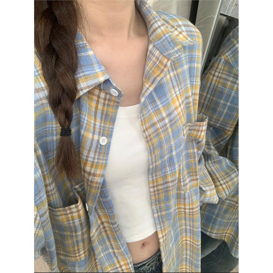 黄色格子衬衫外套女早秋