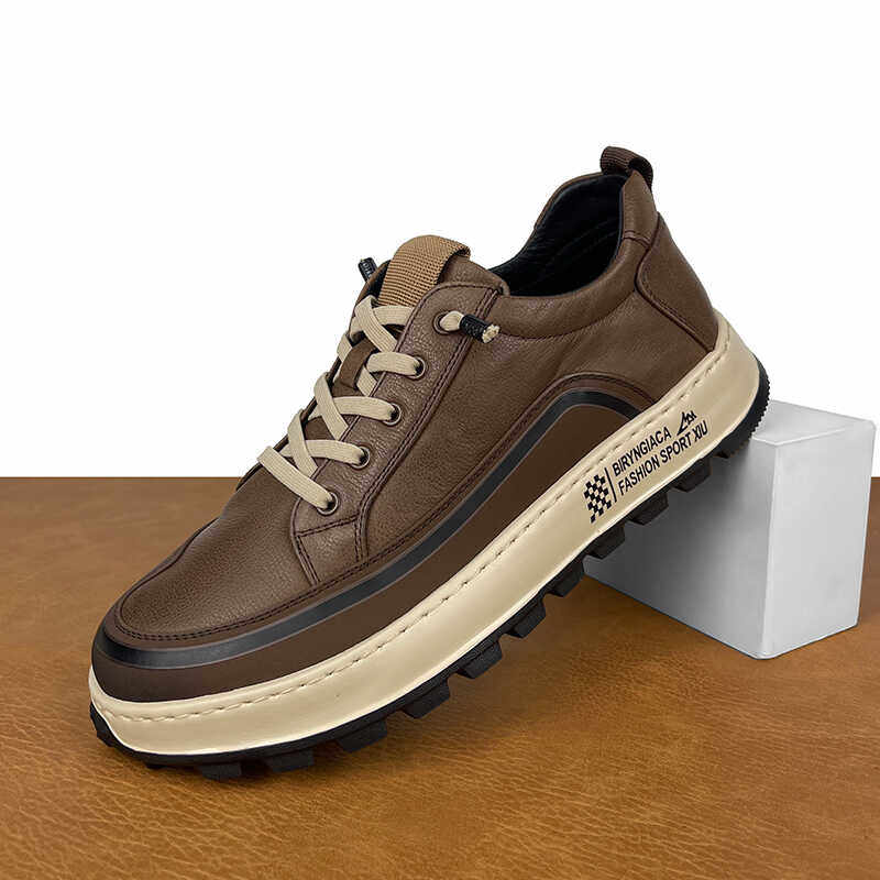 真皮休闲鞋男士透气秋季板鞋男2024新款潮流轻便增高缓震运动男鞋,流行男鞋,休闲板鞋,淘宝优惠券,粉丝福利购,淘宝优惠卷