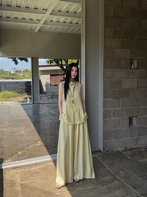 2026夏季新款韩版宽松显瘦无袖上衣+阔腿裤两件套时尚休闲套装女