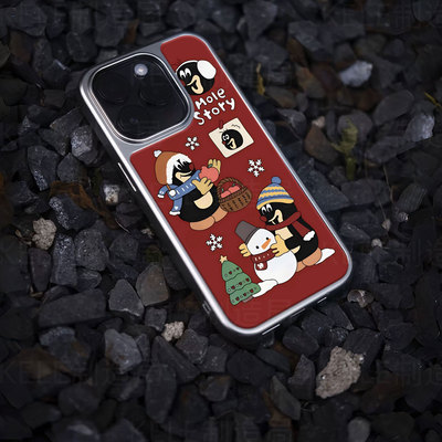 鼹鼠冬日电镀玻璃黑框磨砂手机壳适用苹果iphone17promax华为OPPORENO12华为MATE50PRO华为MATE60PROPLUSOPPO