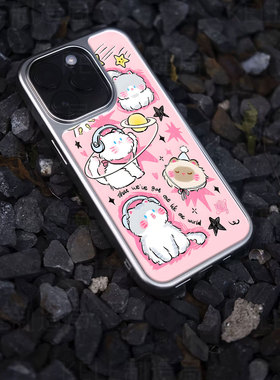 太空萌猫电镀玻璃黑框磨砂手机壳适用苹果iphone17promax华为华为MATE70PROPLUS小米17PROMAX华为PURA70ULTRA