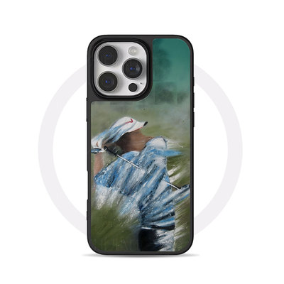 高尔夫人物画大孔黑框玻璃磨砂磁吸碳纤纹手机壳适用苹果iphone17promax华为小米17PROMAX15/16PLUSMATE80PRO