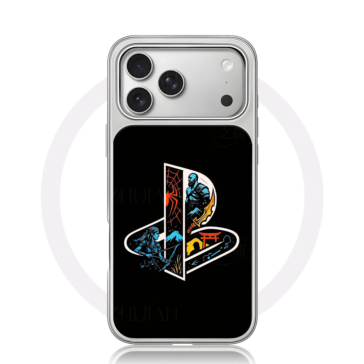 PS游戏标识大孔黑框玻璃磨砂磁吸碳纤纹手机壳适用苹果iphone17promax华为MATE50PROMATE60PROP80PRO15/16PLU