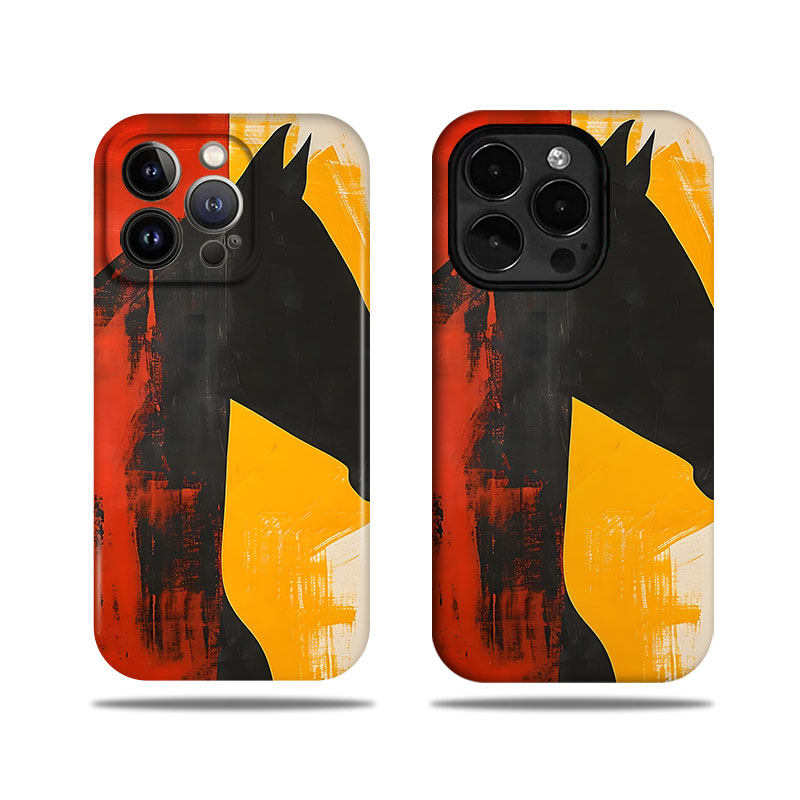 黑红黄色调马头画菲林软硬壳二合一小众不撞壳适用苹果华为荣耀vivooppo小米iphone16亮面磨砂手机壳保护套